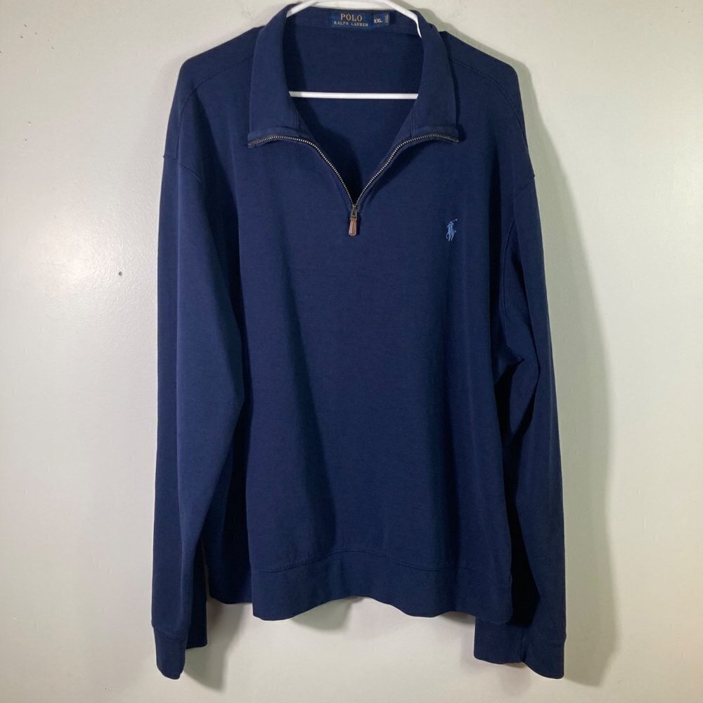 Mens Polo Ralph Lauren 1/4 Zip Sweatshirt Navy 2XL Cotton Viscose